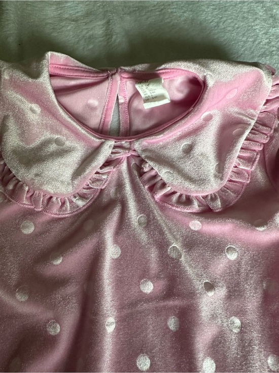 H&M Other - H&M Girls' Pink Polka Dot Velvet Pajama Top with Ruffled Peter Pan Collar
